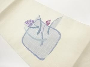 紗紬色紙に花葉模様織出し名古屋帯